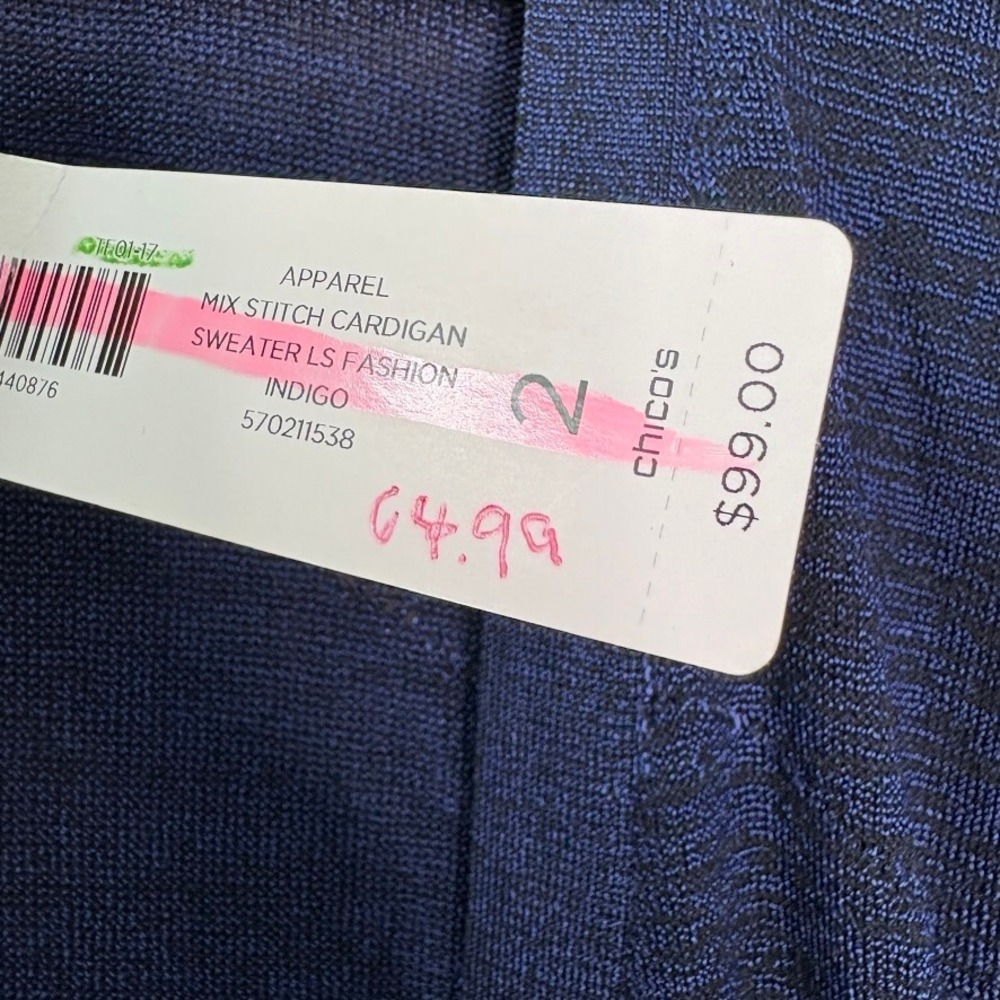 NWT CHICO'S Mix Stitch Cardigan Size 2 Women's Medium Blue Long Open Front - Picture 7 of 10